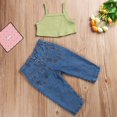 thumbnail image 3 of 2Pcs Baby Girls Summer Clothes Set Ribbed Knit Cropped Camisole Ripped Jeans, 3 of 6