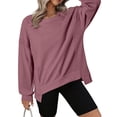 thumbnail image 2 of Xcmzpl Women's Sweatshirts Basic Solid Color Crewneck Sweatshirt Travel Pullover Tops Cotton Long Sleeve Shirts Fall Clothes, 2 of 9