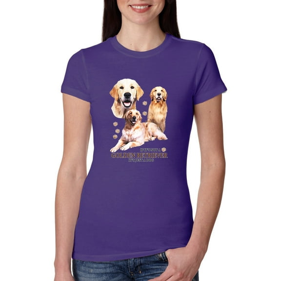 Wild Bobby, If It's Not a Golden Retriever It's Just a Dog Gift | Womens Dog Lover Slim Fit Junior Tee, Purple Rush, Small