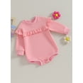 thumbnail image 3 of Suealasg Baby Girls Bubble Romper 3M 6M 9M 12M 18M Toddler Ruffled Long Sleeve Round Neck Bodysuit Newborn Spring Fall Playsuit Clothes, 3 of 9