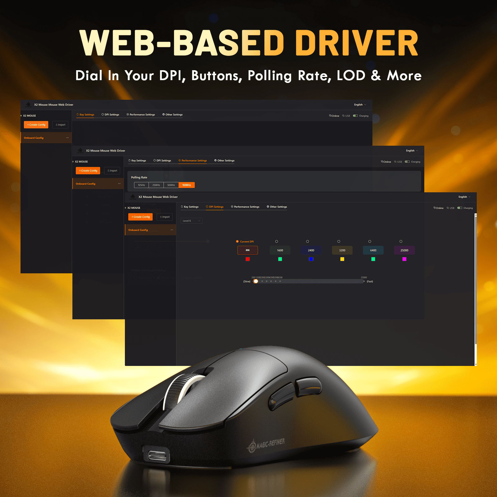 Magic-Refiner X2 Wireless Gaming Mouse, Tri-Mode 2.4G/USB-C Wired/Bluetooth, PAW3311 Sensor, 25000 DPI, 1000Hz Polling Rate, 69g Ergonomic Design, PC/Mac Compatible, Black