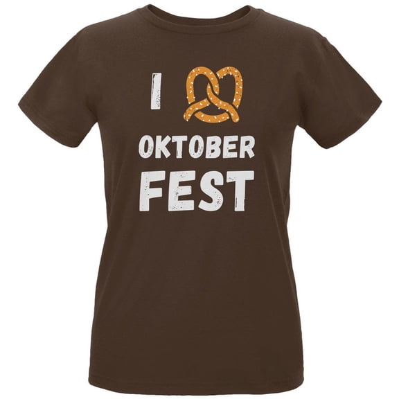 I Heart Love Pretzel Oktoberfest Womens Organic T Shirt Chocolate SM