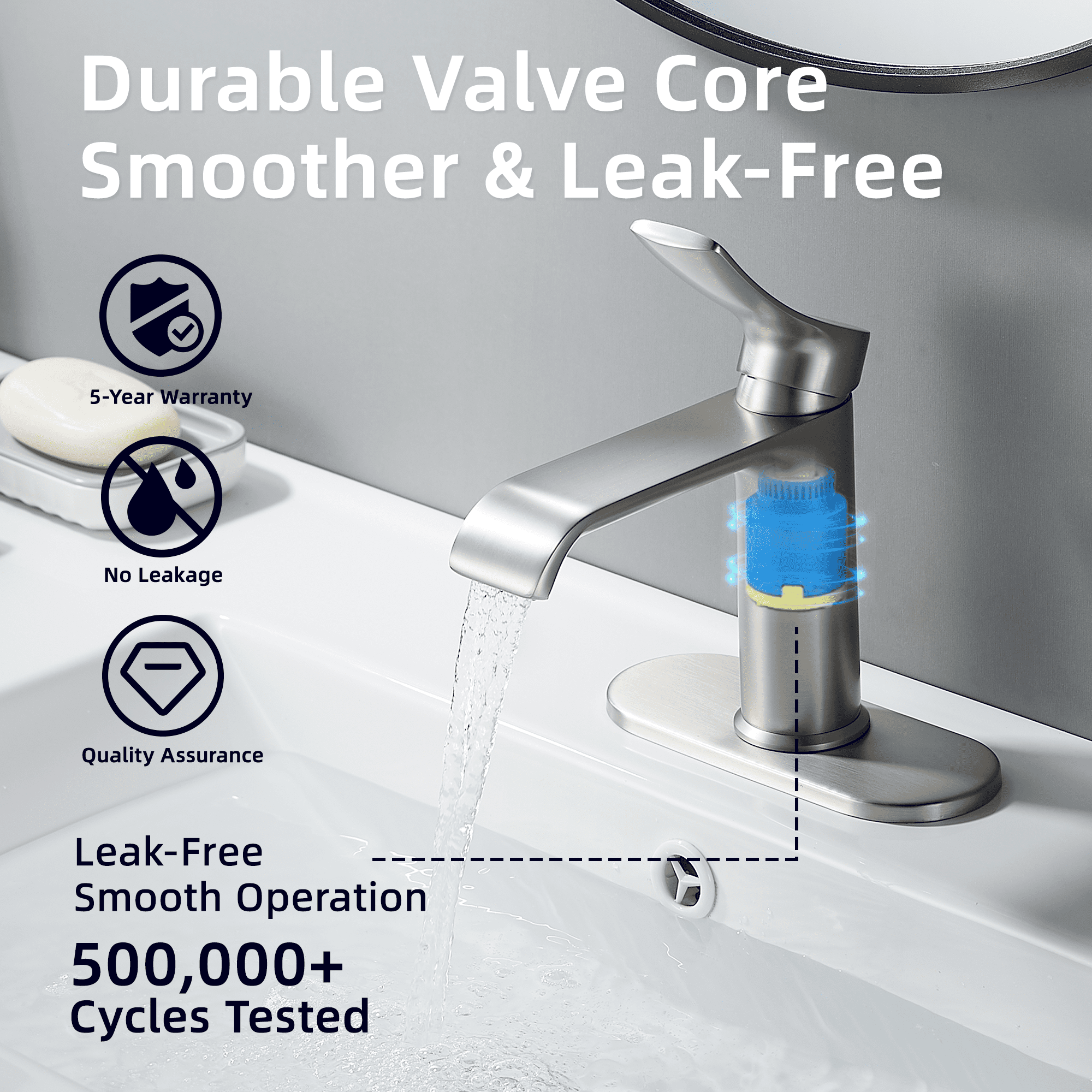 BELZ Bathroom Faucet Modern Waterfall Bathroom Sink Faucet with Single Handle with Pop Up Drain and Deck Plate Suitable for 1 or 3 Holes, Brushed nickel
