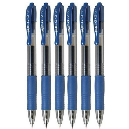 Pilot G2 07 Blue Fine Retractable Gel Ink Pen Rollerball 0.7mm Nib Tip 0.39mm Line Width Refillable BL-G2-7 (Pack Of 6)