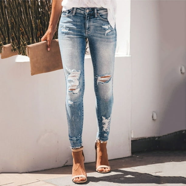 Ripped Jeans for Women Trendy 2025 High Waisted Lady Skinny