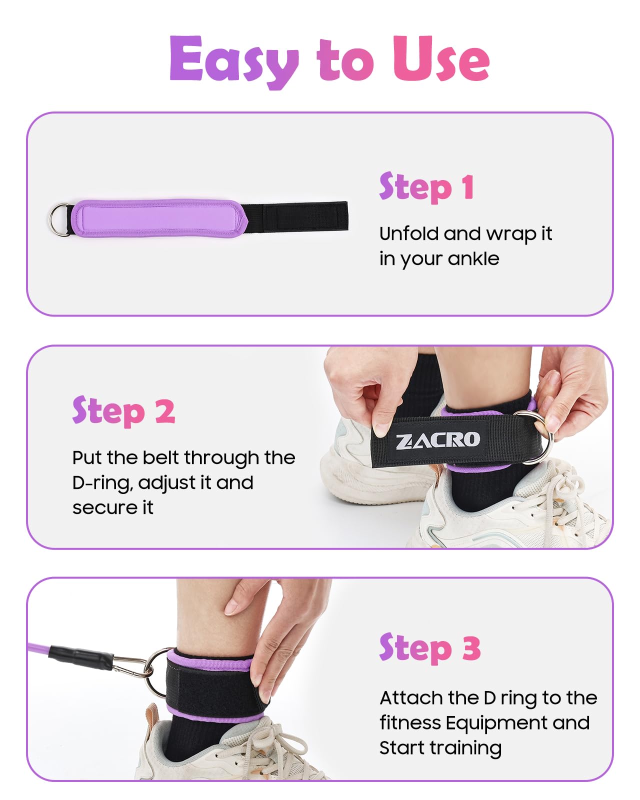 Zacro Ankle Resistance Bands with Cuffs, 3-Level photo 4
