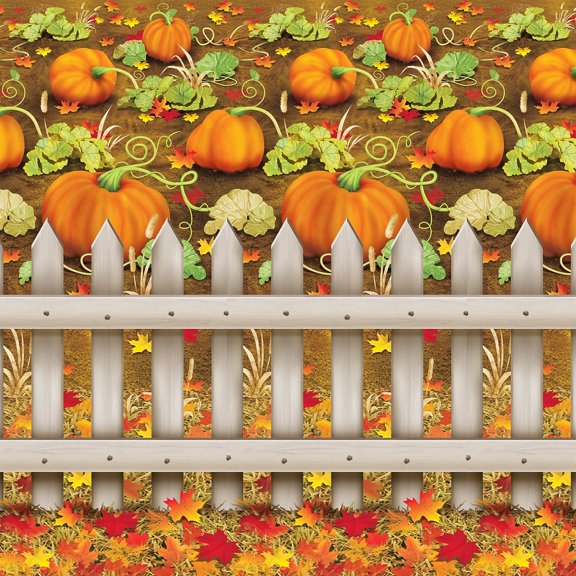 Beistle Printed Plastic Autumn Pumpkin Patch Photo Booth Backdrop Fall Harvest Thanksgiving Party Decorations, 4' x 30' (90023)