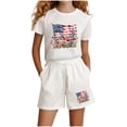 thumbnail image 2 of Girls White Patriotic Outfit American Flag Watercolor Floral Print Short Sleeve T-Shirt & Shorts Set,Size 13-14 T, 2 of 5