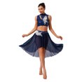 thumbnail image 4 of iiniim Lyrical Dance for Women Sequin Crop Top Mesh Tulle Leotard Skirt Modern Contemporary Dancewear Navy Blue L, 4 of 7