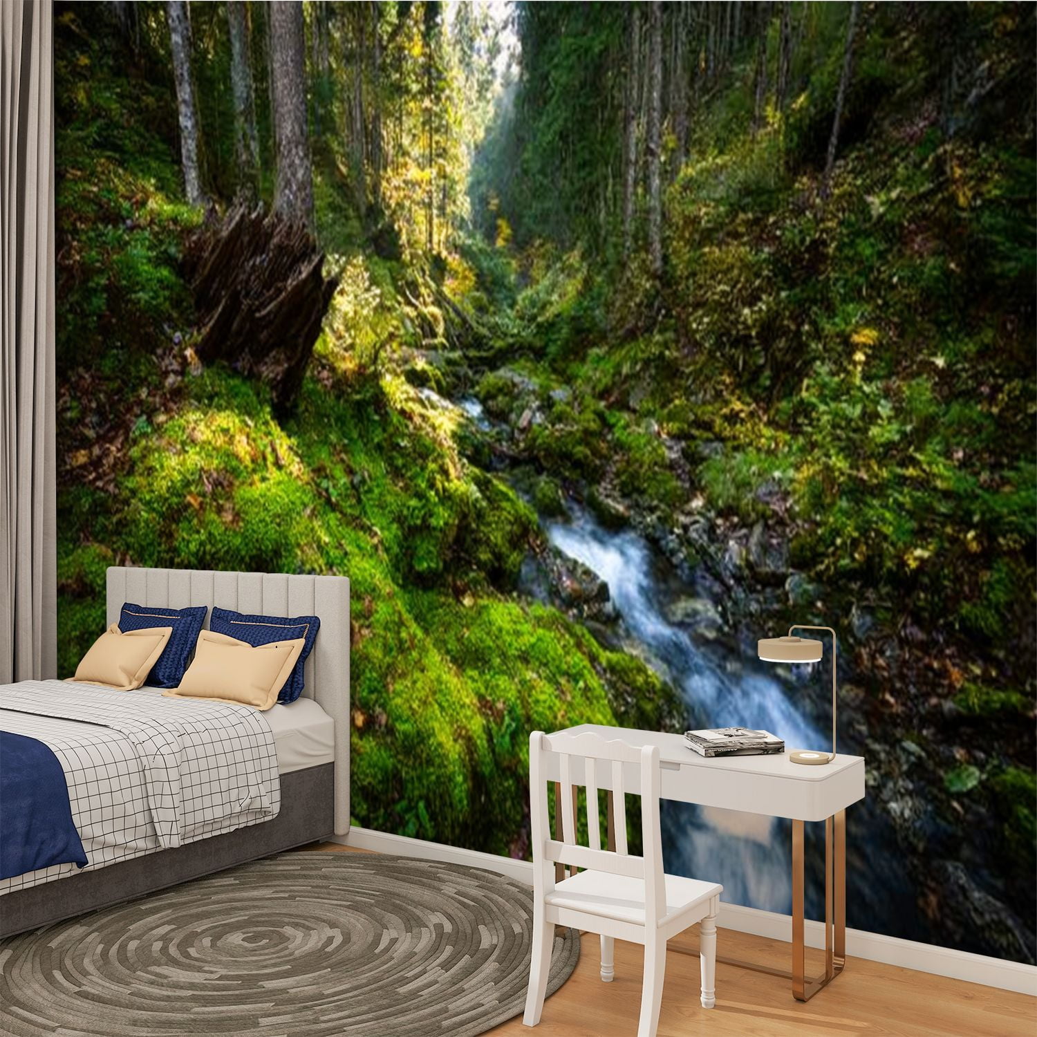 Peel and Stick Wallpaper Creek winding forest Modern Art Wall Mural Decor Self Adhesive and Removable 100in x 144in