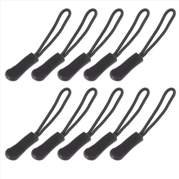 10 Tirador de cremallera antideslizante, cremallera, remolque extension y para mochila, chaqueta, etc. - Negro