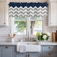 thumbnail image 2 of Herringbone Pattern Window Valance Curtain Vintage Navy Blue Grey Rod Pocket Short Curtain for Living Room, Bedroom & Kitchen Window Decor 54x18in, 2 of 8