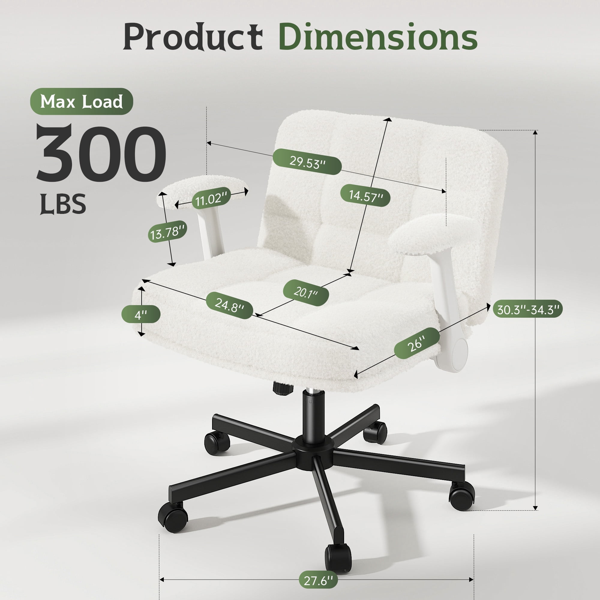 Romorgniz Criss Cross Chair with Flip-up Arms & Wheels Desk Chair with Adjustable Height & Teddy Plush Fabric for Bedroom, Home Office Desk, Vanity, Light Beige
