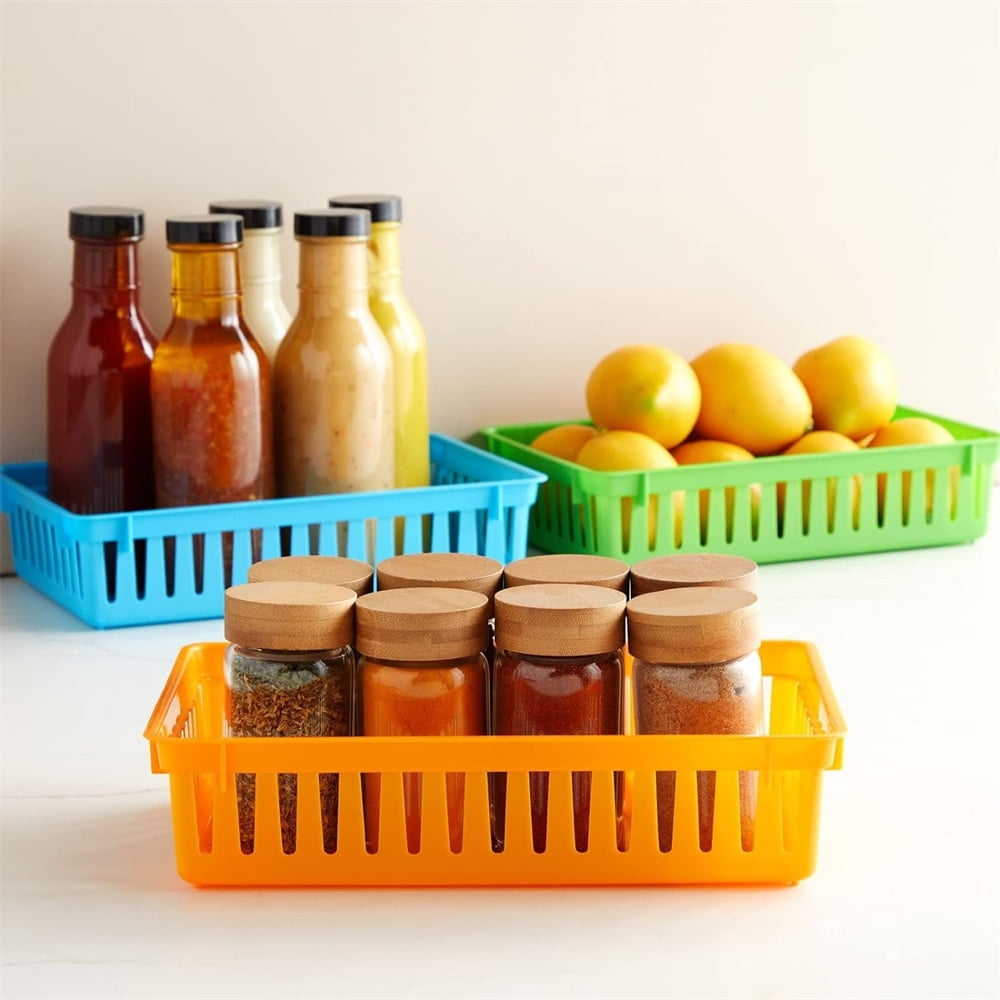 Tutuviw Classroom Storage Baskets Pencil Organizer Bins Plastic Book Baskets Small Plastic Organizer Basket Holder Tray Mesh Bins for Desk Drawer Home Office Organizing(4 Color)