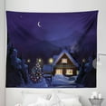 thumbnail image 1 of Christmas Tapestry, Winter Scenery with Designed House and Tree at Night Family Themed Concept Art, Fabric Wall Hanging Decor for Bedroom Living Room Dorm, 5 Sizes, Purple Blue, by Ambesonne, 1 of 1