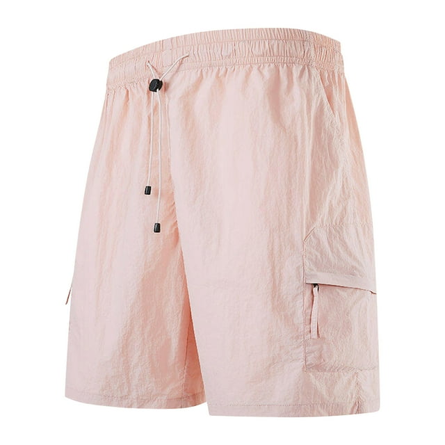 WRKEKC Cargo Shorts for Men Solid Color Quick Dry Casual Drawstring Elastic Waist Zipper Pocket Work Shorts with Functional Pockets