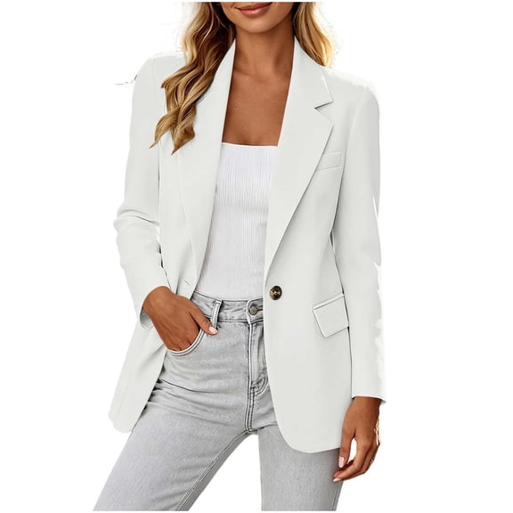 qafoshin Blazers for Women Business Casual Open Front Button Suit Jackets Oversized Casual Long Sleeve Coat