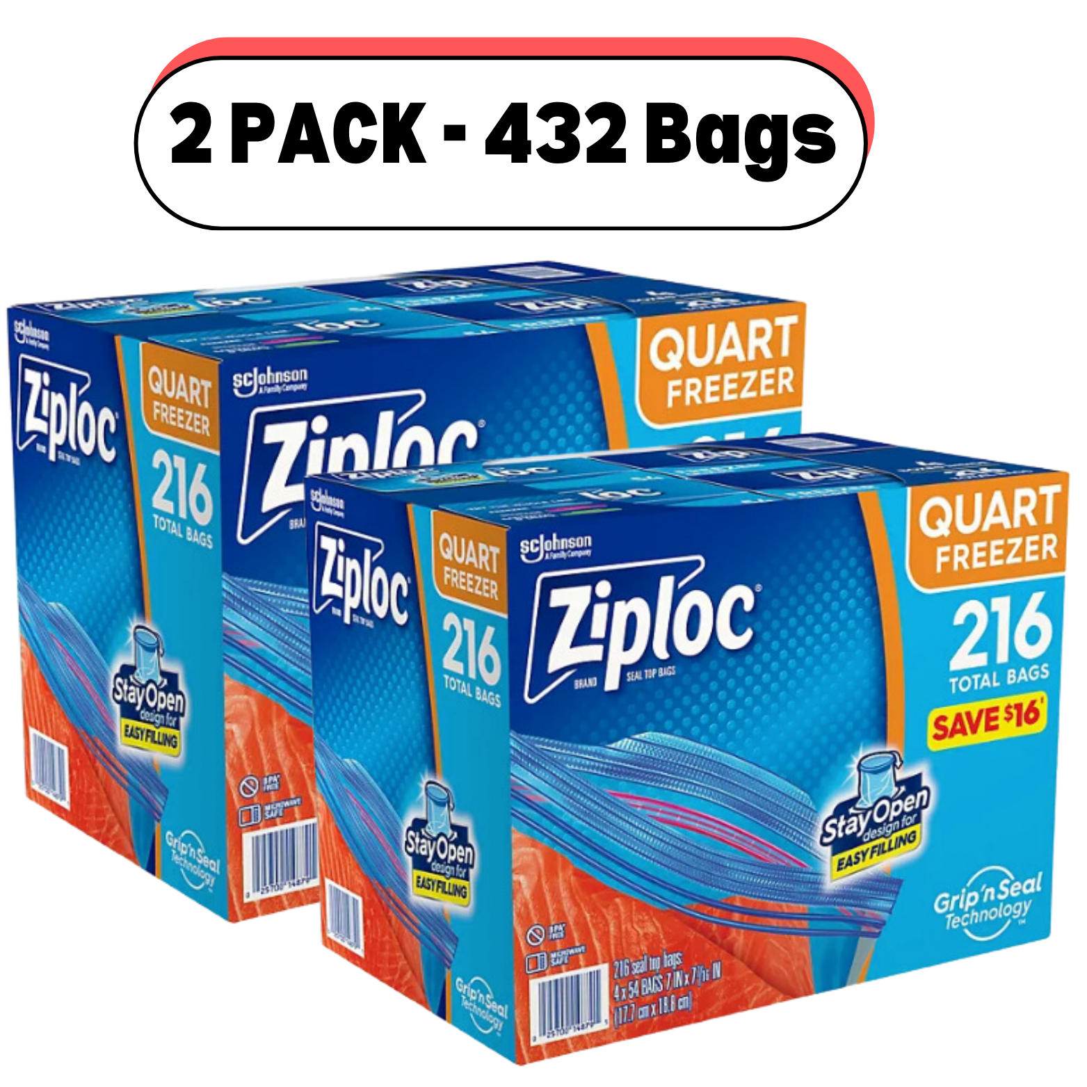 Ziploc Easy Open Tabs Freezer Quart Bags (216 Ct.) - Walmart.com
