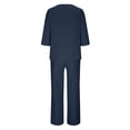 thumbnail image 5 of NMMUED Womens Linen Set Cotton Linen Vacation Outfits Linen Matching Linen Lounge 3/4 Sleeve Top Wide Leg Pants Spring Airport Clothes Women Matching Sets Outfits Dark Blue 3XL, 5 of 6