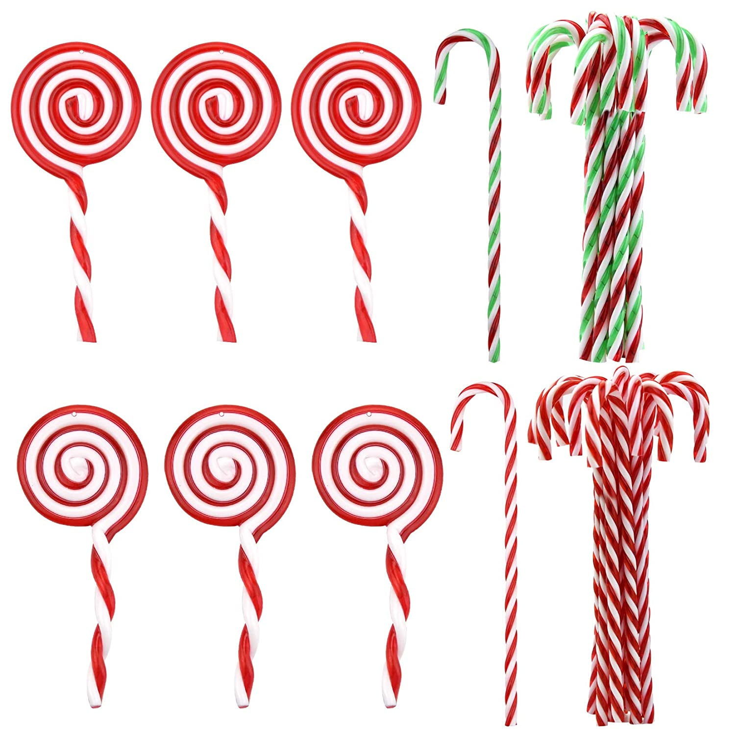 Christmas Tree Decoration Red/White Glitter Candy Cane Spiral Lollipop PlasticDb 