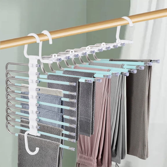 Fzsteel 9-Bar Foldable Pants Hanger Adjustable Stainless Steel Clothes Organizer Rack for Closet Space Saving Storage with Telescopic Folding and Multiple Hanging Options