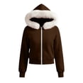 thumbnail image 6 of VSSSJ Women's Zip Up Fuzzy Hooded Sweatshirts Fall Winter Casual Hooded Pockets Long Sleeve Warm Hoodies Jacket Outerwear Tops Brown L, 6 of 9
