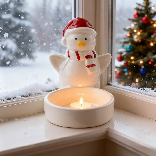 Candelabro Navideño de Cerámica | Calentador de Velas de Aromaterapia | Diseño de Dibujos Animados Artesanal | Bonita Estatua de Escritorio para Decoración Navideña | Regalo Ideal de Cumpleaños | Com