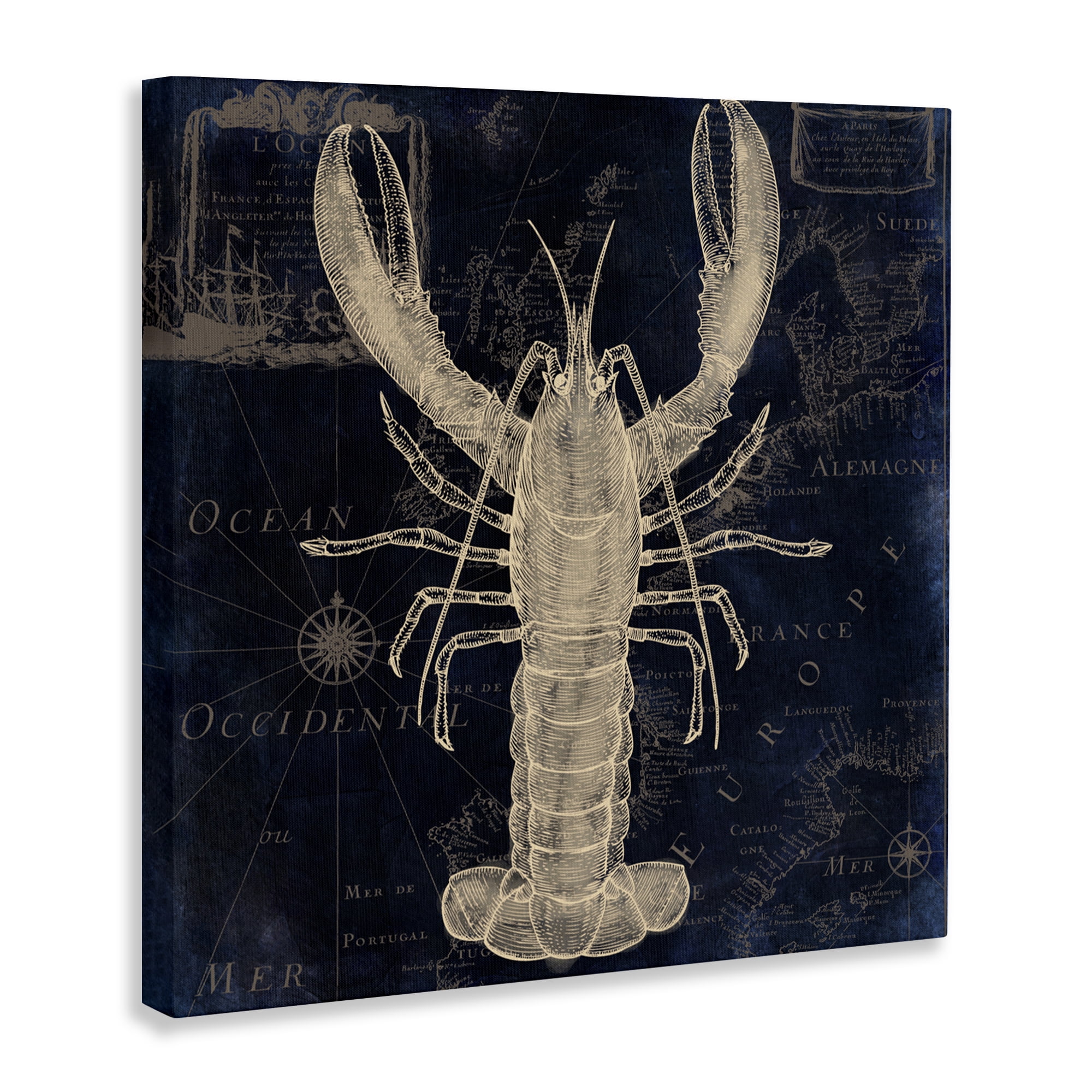 Lobster Contour over Map Canvas Wall Art, design by Sasha