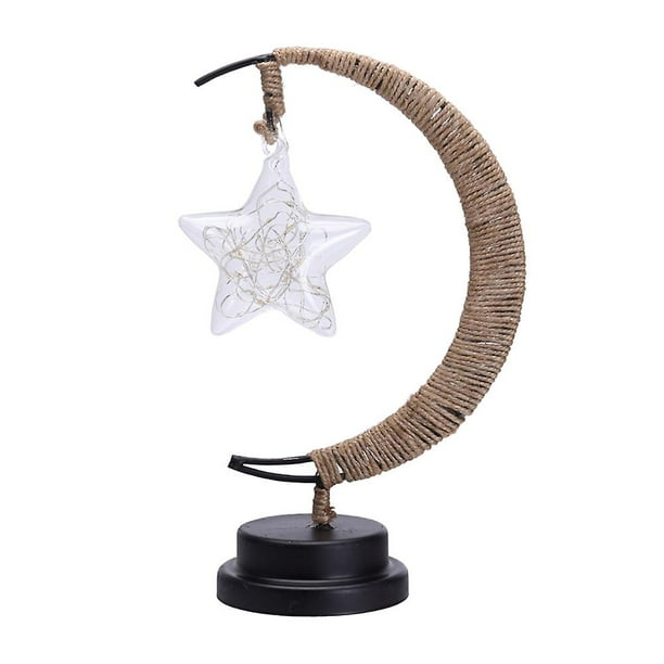 Lámpara de mesa decorativa, lámpara de noche de luna, lámpara de luz LED con hilo de algodón enrollado