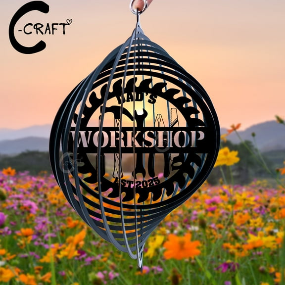 C-CRAFT Custom Dad's Workshop Wind Spinner 12 inches Metal Sign, Memorial Wind Spinner Garden Decor