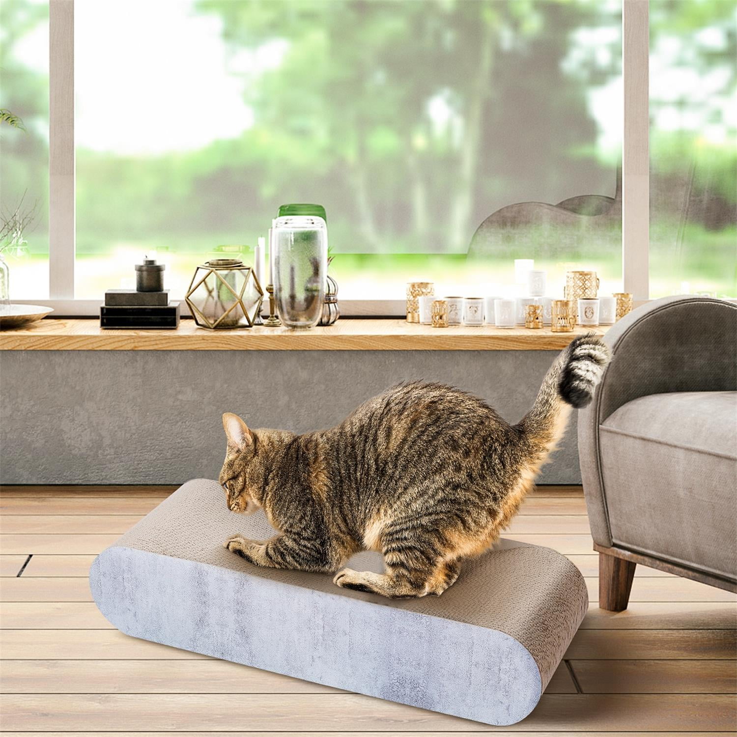 Pefilos 19" Cardboard Cat Scratcher Bed, Cat Scratch Pad House, Recyclable Corrugated Cat Scratching Toy, Stable and Durable, Beige Pefilos 19" Cardboard Cat Scratcher Bed, Cat Scratch Pad House, Recyclable Corrugated Cat Scratching Toy, Stable and Durable, Beige