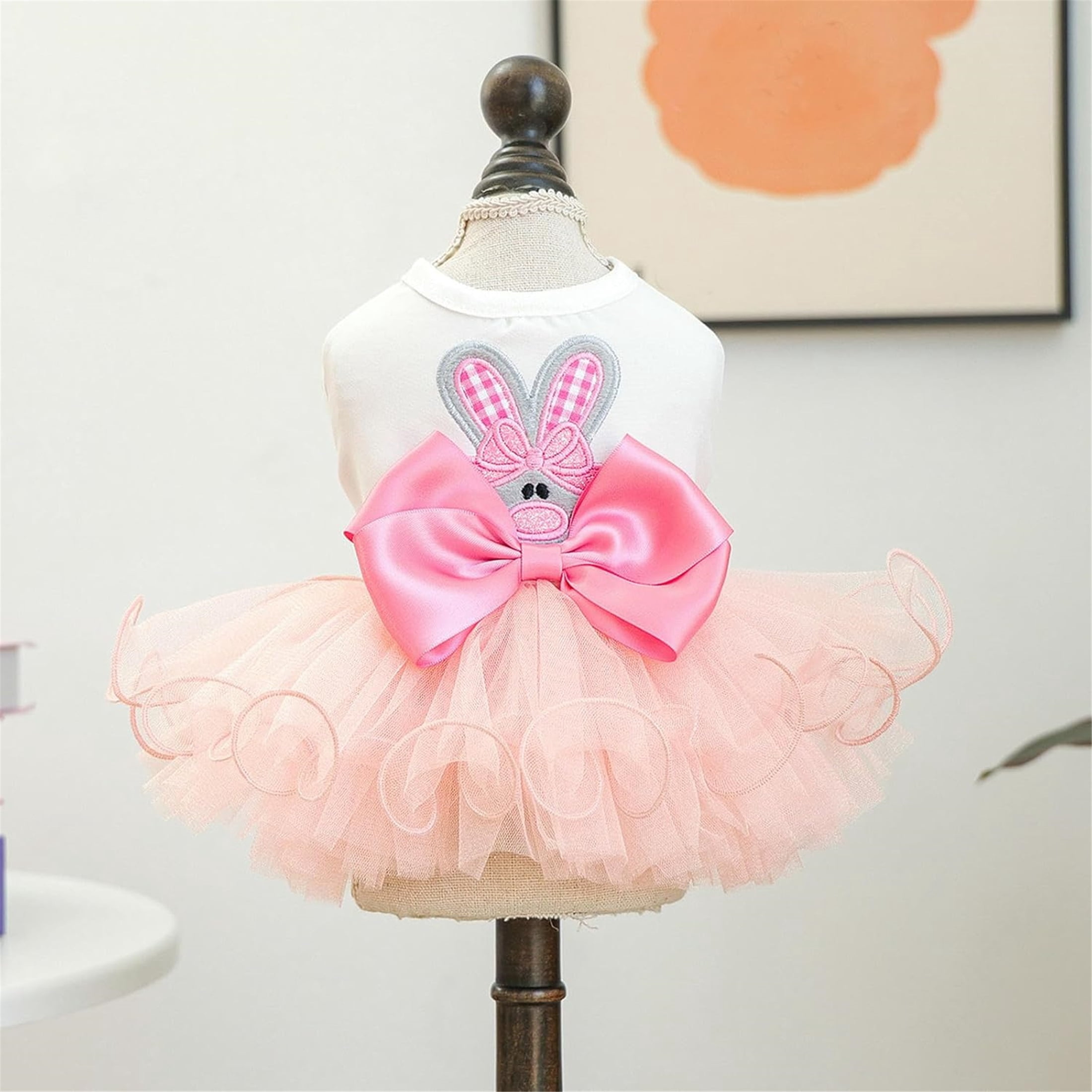 HQREA Pink Dog Dresses for Small Dogs Girl Spring Summer Puppy Clothes with Bow Pet Cat Princess Mesh Tutu Skirt Easter Holiday Outfits for Yorkie Chihuahua