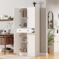 thumbnail image 4 of 71" Tall Kitchen Pantry Storage Cabinet, Farmhouse Pantry Cabinet with 4 Doors & Drawer, Freestanding Cupboard with Adjustable Shelves, Rustic Wood Cupboard for Kitchen, Dining Room, White, 4 of 10