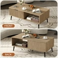thumbnail image 4 of BeesClover Coffee Table with Storage, 2-Tier Modern Rectangle Table with Sliding Door, Solid Wood Legs, Large Living Room Center Table, Farmhouse Style, for Home Office, Easy Assembly, 4 of 7