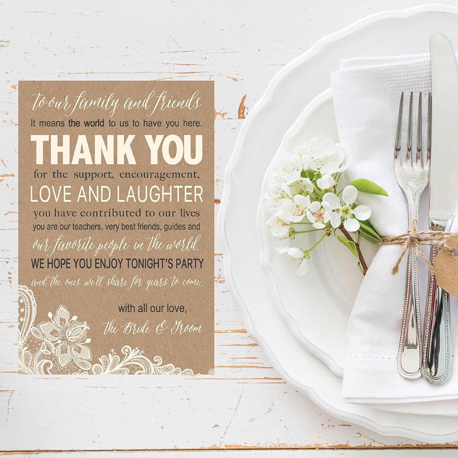 4 x 6” Wedding Thank You Place Setting Cards, 80lb Cardstock, 50 Per Pack