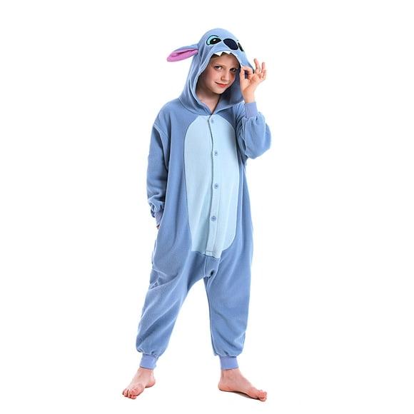 CANASOUR Animal Onesie Kids Halloween Costumes Anime Cosplay Green Animal One Piece Pajamas Unisex 4-12 Years (Blue, 10-12 Years)