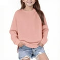 thumbnail image 2 of Elvqul Girls Pullovers Sweatshirts Drop Shoulder Hoodie Pink Oversize Comfy 10-12 Solid Color Sweatshirt for Girls Crew Neck, 2 of 7
