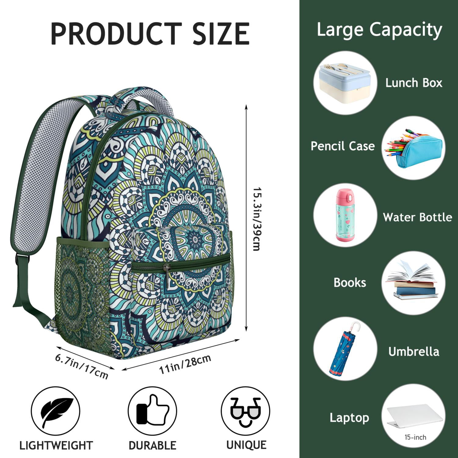 Exotic Cultural Mandala Waterproof School Bag - Ergonomic Backpack for College Students & Commuters