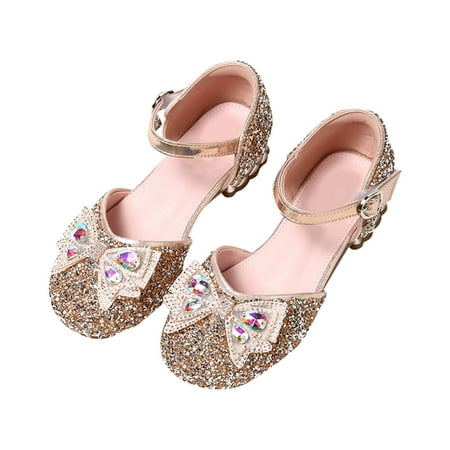 

Entyinea Toddler Girls Shoes Glitter Flower Little Girl Low Heels Party Wedding Footwear Pink 2