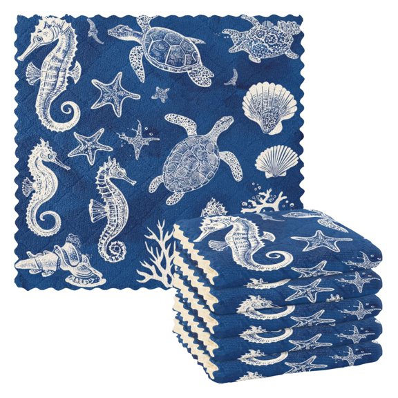 6 Pieces of Kitchen Towels 11x11Inch Kitchen Dish Cloths Kitchen Dish Towels Reuseable Cleaning Cloths Sea Creatures Pattern
