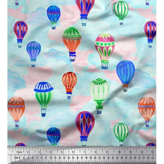 Soimoi Cotton Duck Fabric Cloud & Hot Air Balloon Holiday Decor Fabric Printed Yard 42 Inch Wide