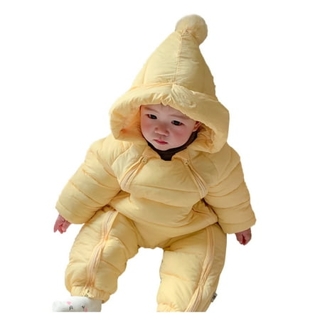 

dmqupv Toddler Boys Girls Long Sleeve Solid Color Winter Coat Jacket Thicken Windproof Warm Jumpsuit Outwear Kids Winter Coats Outerwear Yellow 18-36 Months