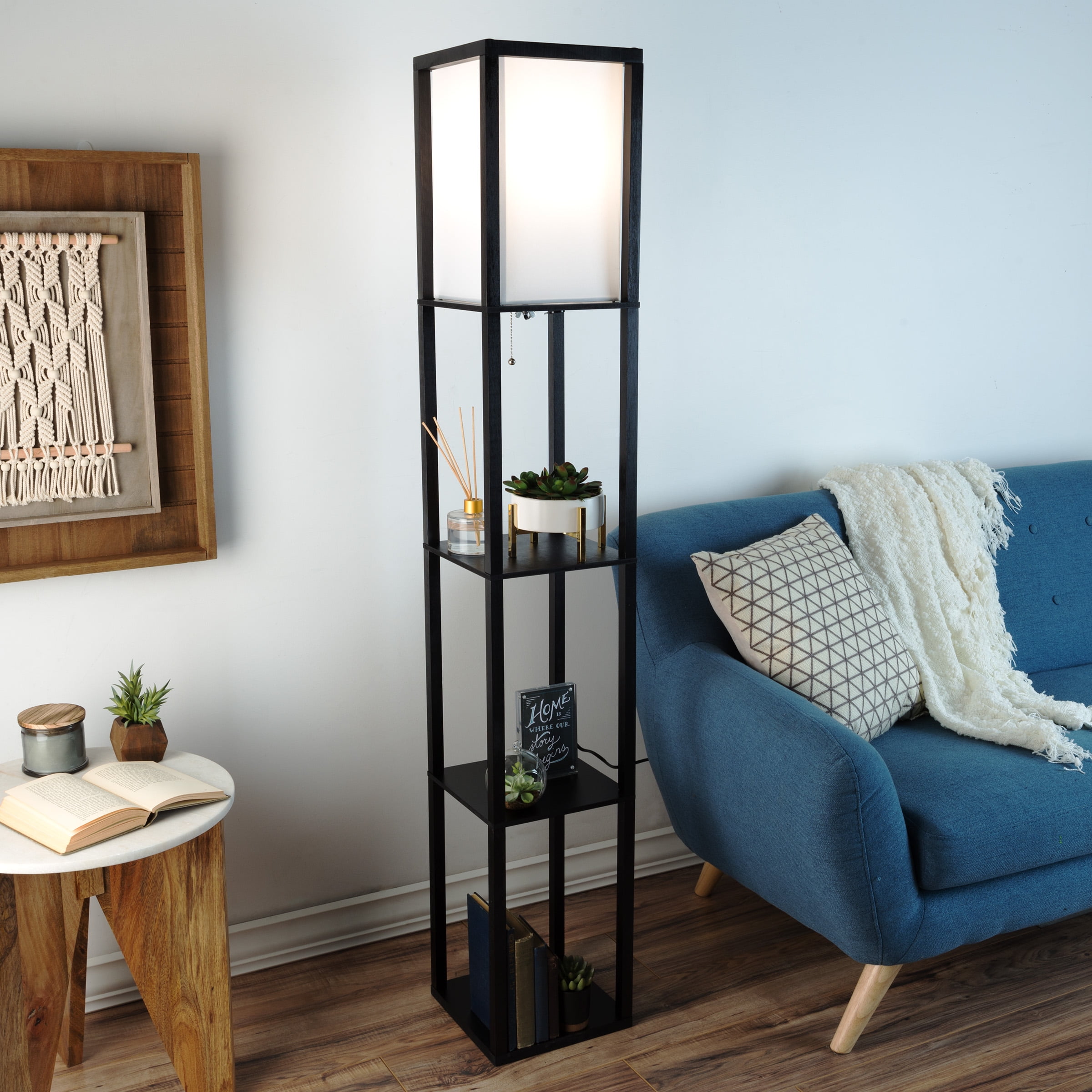 Lavish Home Etagere LED Floor Lamp with 3 Tiers of Storage Shelving, Black