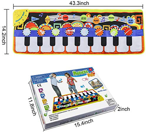 Tencoz Musical Piano Mat 10 Keys Piano Keyboard Play Mat Portable Musical Blanket Build-in Speaker & Recording Function for Kids Toddler Girls Boys 