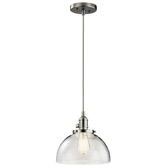 1 Light Farmhouse Vintage Mini Pendant Light Fixture with Clear Seeded Glass-Brushed Nickel Finish Bailey Street Home 147-Bel-2013862
