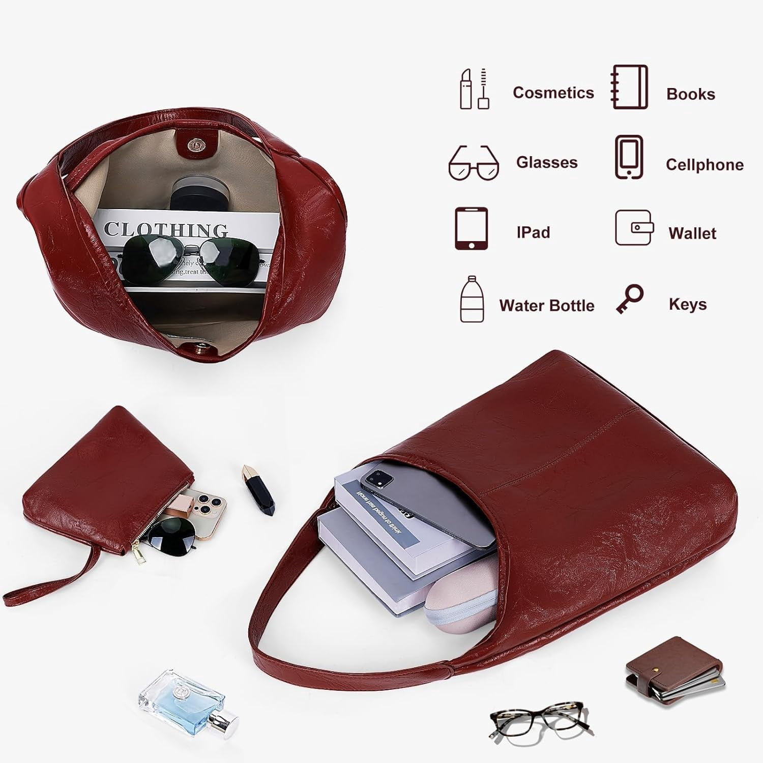 Purses for Women Slouchy Hobo Bag Soft PU Leather Hobo Bags for women Large Capacity Work Tote Bag Shoulder Handbag