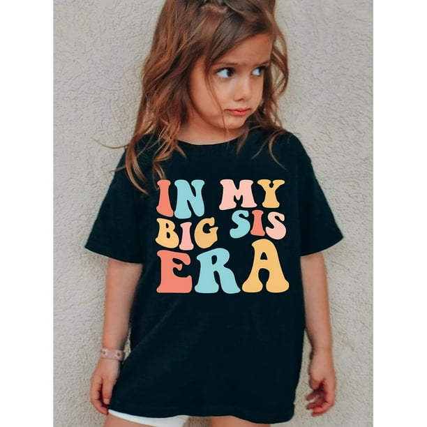Colorful Graffiti "IN MY BIG SIS ERA" Print For Girls, Comfy And Fit T-shirt Top Pullover For Spring And Summer For Outdoor Activities