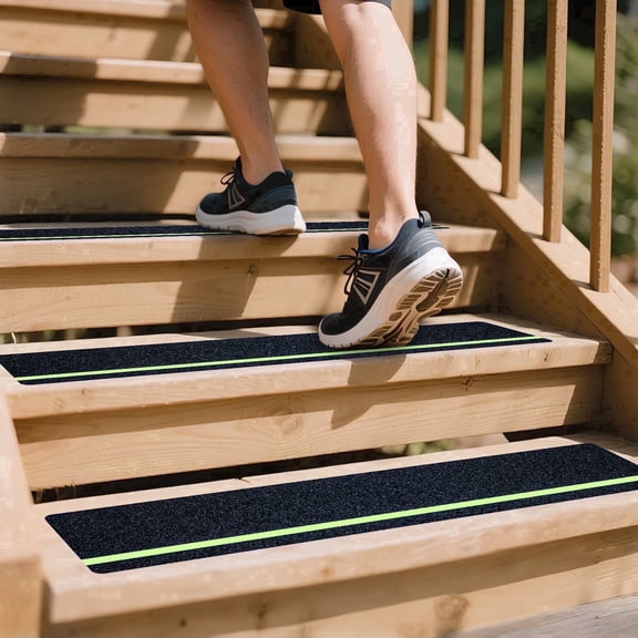Non Slip Outdoor Stair Treads 80 Gritz, Adhesive Grip Tape, Glow in Dark, Peel and Stick Stair Treads, 8" x 32", 10 Pack