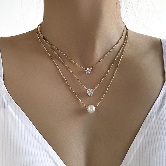 Collar de mujer ZefeiWu 2 piezas de perlas de estrella oro 8390614332171