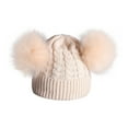 thumbnail image 3 of PXLKNZH Kids Boys & Girls Winter Soft Warm Knitted Beanie Hat with Faux Fur Pom Pom Ears Ski Hat Beige, 3 of 4